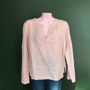 Old Navy 100% linen blush pink v-neck long sleeve blouse embroidered hem large